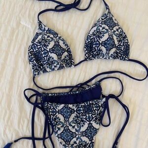 Blue and White Patterned Bikini